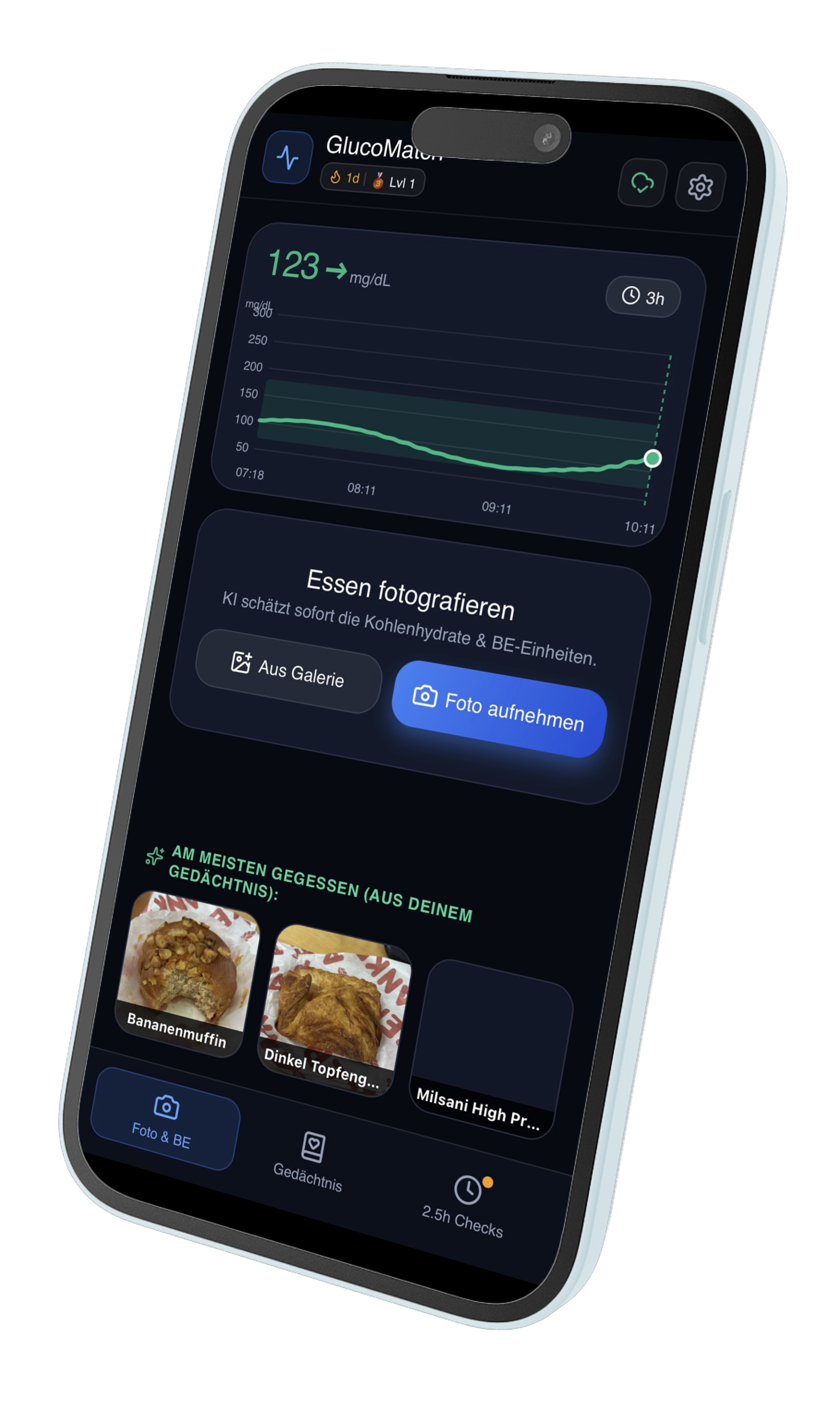 GlucoMatch App Screenshot iPhone Mockup